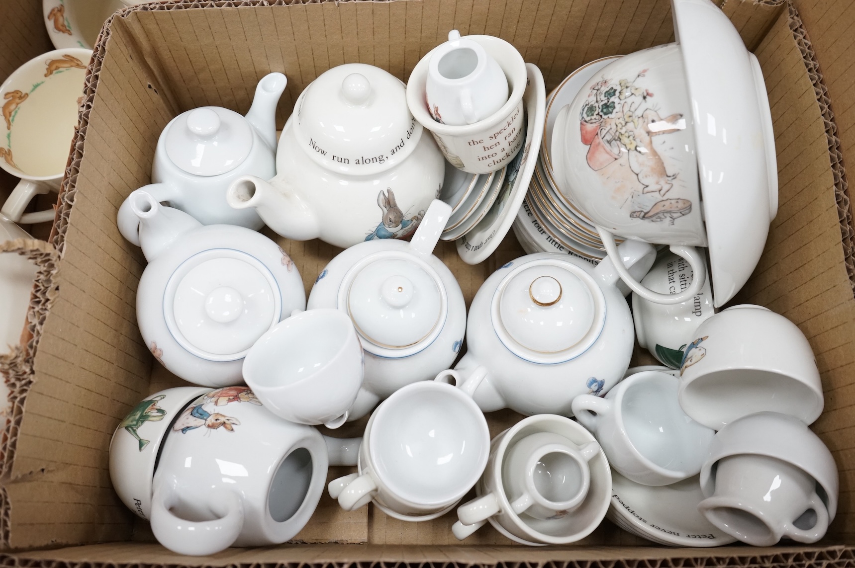 A collection of ‘Bunnykins’ dolls teaware and similar child’s breakfast ware, bowls 15cm diameter
